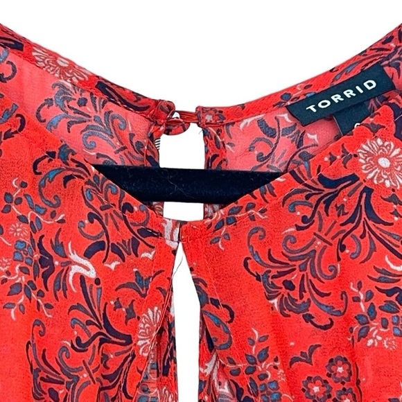 Torrid Red & Navy Semi Sheer Floral Sleeveless Mini Dress With Ruched Detail 2 - Picture 11 of 12